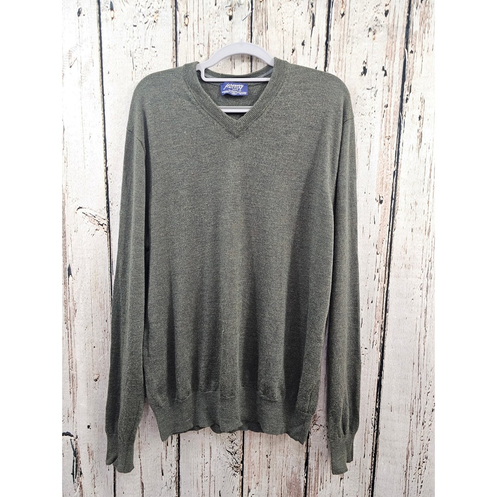 Jeremy Argyle NYC Mens XL Green V Neck Sweater 100% Merino Wool Pullover Soft